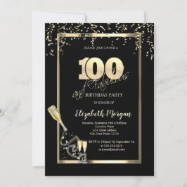Invitation Séquins d'or, Bouteille de verre de vin 100e anniv