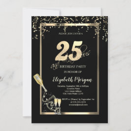 Invitation Séquins d'or, Bouteille de verre de vin 25e annive