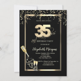 Invitation Séquins d'or, Bouteille de verre de vin 35e annive