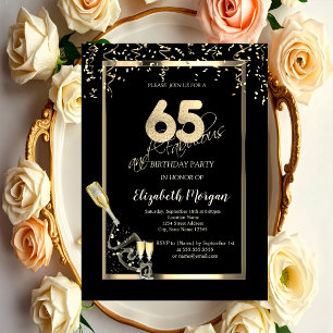 Invitation Séquins d'or, Bouteille de verre de vin 65e annive