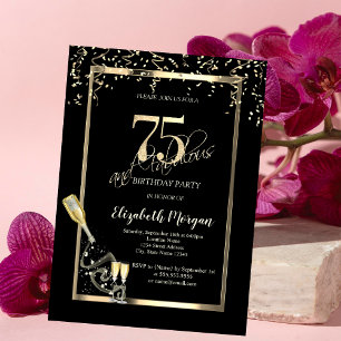 Invitation Séquins d'or, Bouteille de verre de vin 75e annive