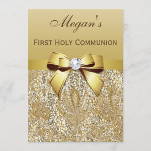 Invitation Séquins d'or de la Première Communion, Bow Diamond