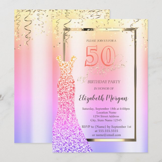 Invitation Sequins Dress Ombre 50e Anniversaire (Devant / Derrière)