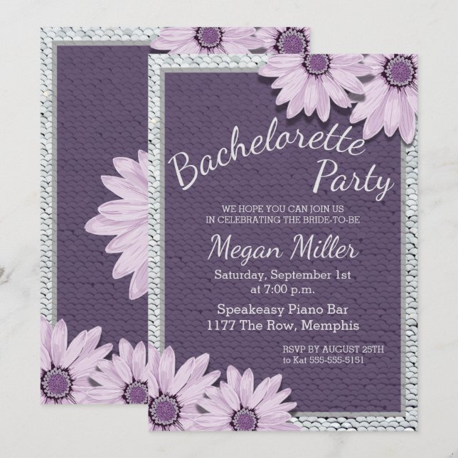 Invitation Séquins et marguerites Bachelorette Party (Devant / Derrière)