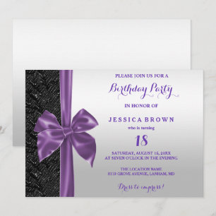 Invitation Séquins noirs de soie pourpre 18e anniversaire