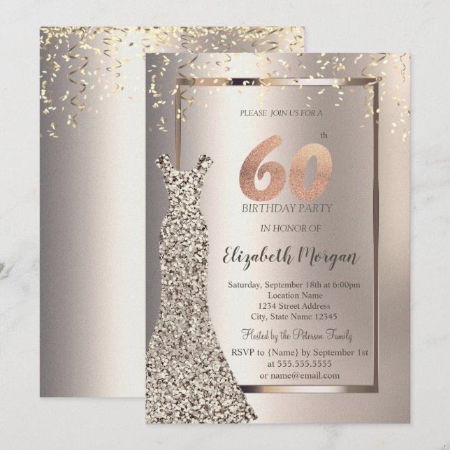 Invitation Sequins Robe Confetti Ivoire 60e anniversaire (Devant / Derrière)