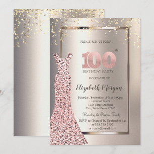 Invitation Séquins Rose Robe d'or ivoire 100e anniversaire