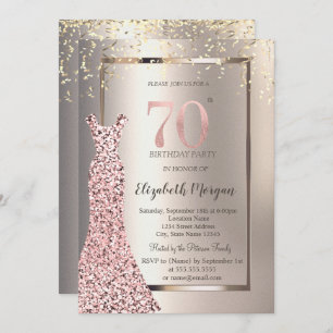 Invitation Séquins Rose Robe d'or ivoire 70e anniversaire
