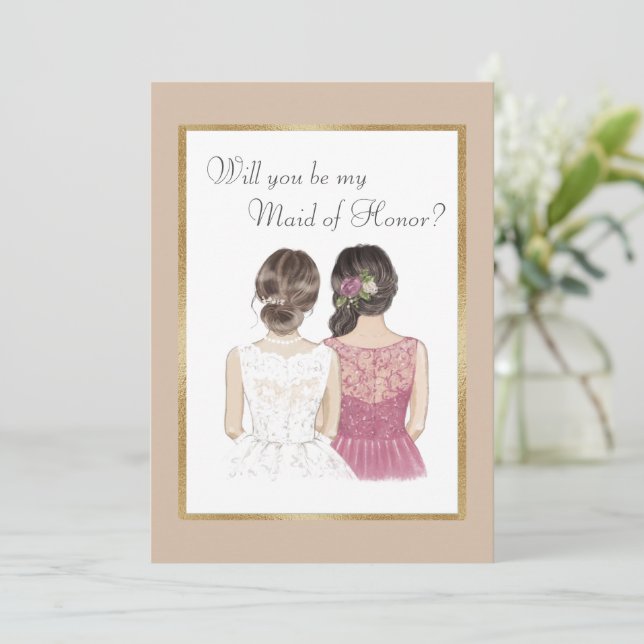Invitation Seras-Tu Ma Demoiselle d'Honneur Mariage Or (Debout devant)