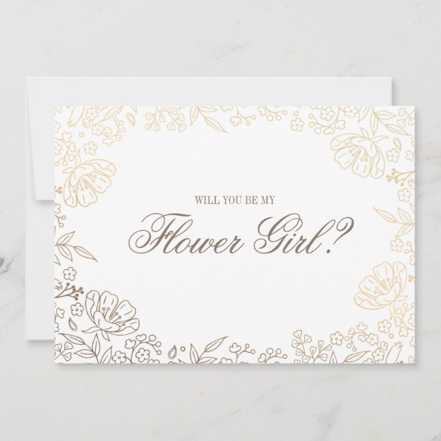 Invitation Seras-Tu Ma Fille Fleur ? | Floral blanc or (Devant)