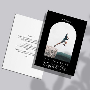 Invitation Seras-tu mon Bridesman Minimal Photo Noir Arche