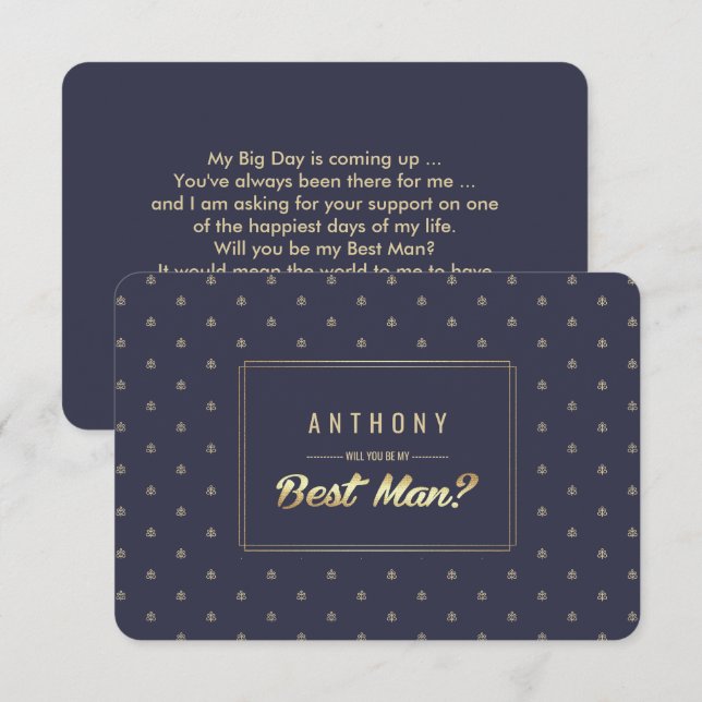 Invitation Seras-tu mon témoin ? Mariage Navy Blue Gold (Devant / Derrière)