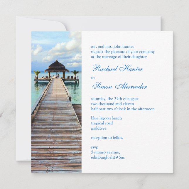 Invitation Serenade Jetty Maldives Beach Wedding (Devant)