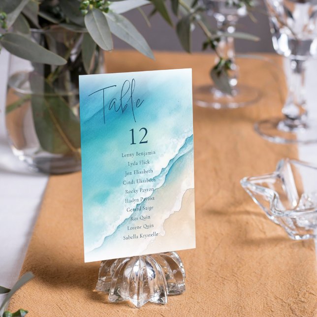Invitation Serene Blue Ocean Beach Table Chart (Enchanting Blue Ocean and White Sand Beach table seating charts.)