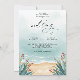 Invitation Serene Turquoise Beach Floral Mariage