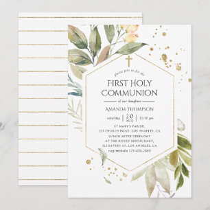Invitation Sérénité Verdure Première communion géométrique