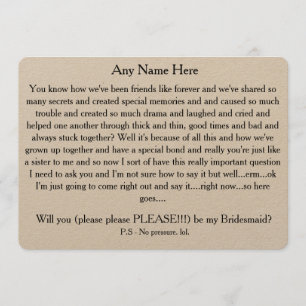 Invitation Serez-vous, je vous prie, ma servante d'honneur ?