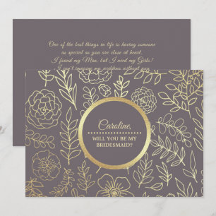 Invitation Serez-vous ma demoiselle d'honneur ? Mocha Gold Fl