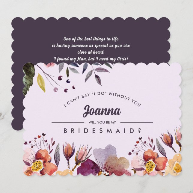 Invitation Serez-vous ma demoiselle d'honneur ? Plum aux fleu (Devant / Derrière)