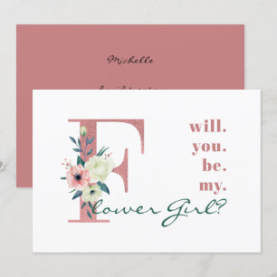 Invitation Serez-vous ma Demoiselle Fleur Lettre Florale Rose