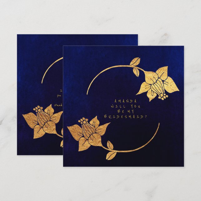 Invitation Serez-Vous Ma Femme D'Accueil Blue Navy Velvet (Devant / Derrière)
