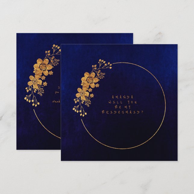 Invitation Serez-Vous Ma Femme D'Accueil Gold Navy Velvet (Devant / Derrière)