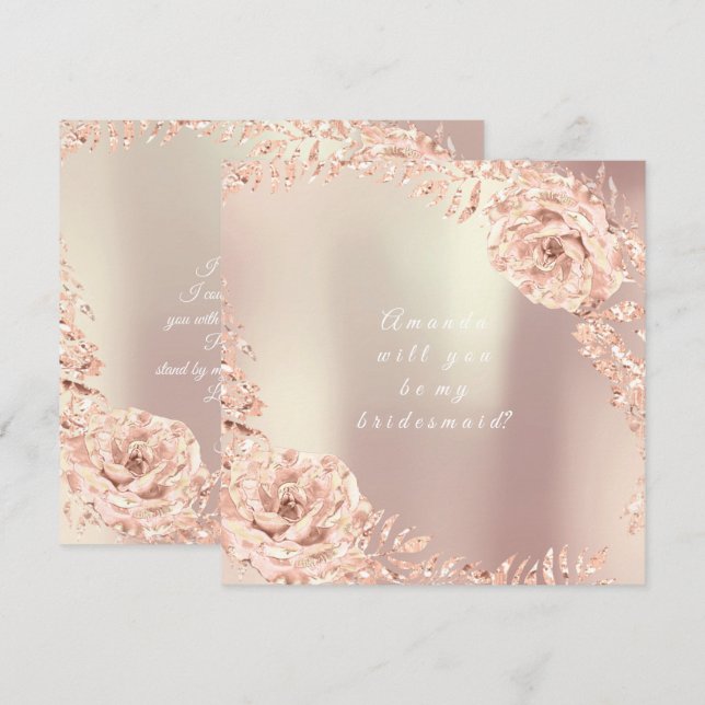 Invitation Serez-Vous Ma Femme D'Accueil Gold Rose Wreath (Devant / Derrière)