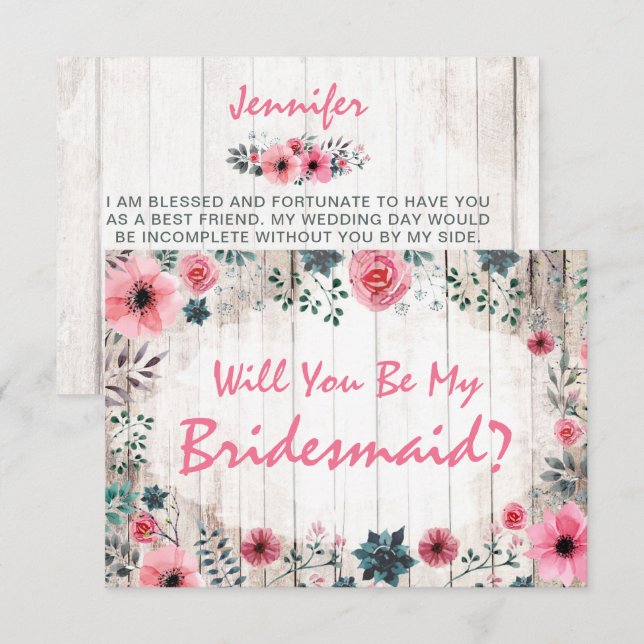 Invitation Serez-Vous Ma Femme D'Accueil ? Mariage floral rus (Devant / Derrière)