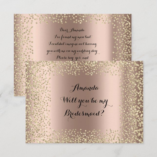 Invitation Serez-Vous Ma Femme D'Accueil Rose Gold Confetti (Devant / Derrière)