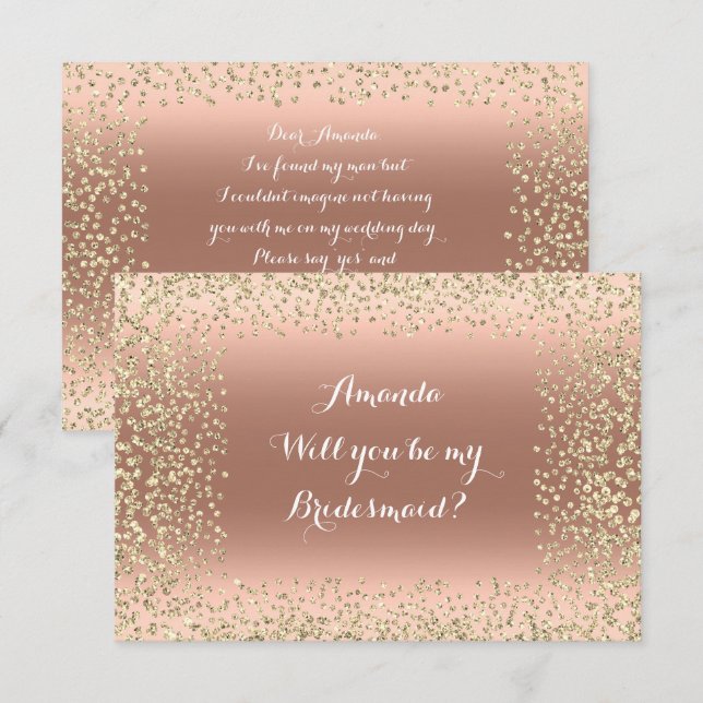 Invitation Serez-Vous Ma Femme D'Accueil Rose Gold Confetti (Devant / Derrière)