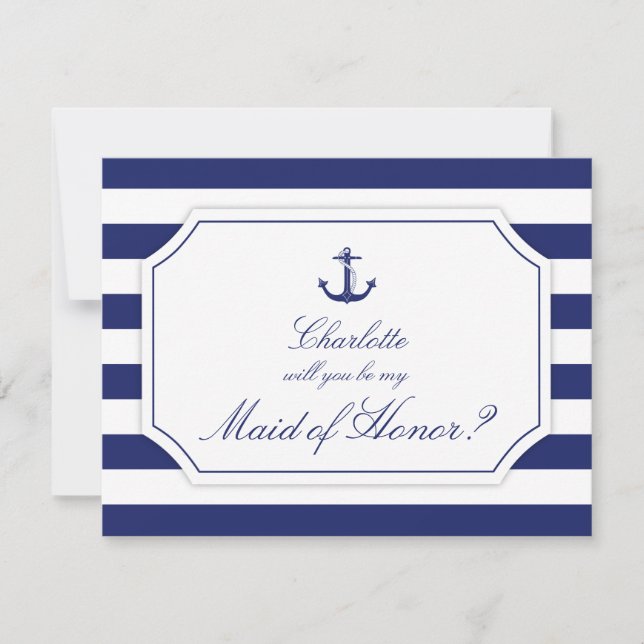 Invitation Serez-vous ma femme d'honneur Ancre nautique bleu (Devant)