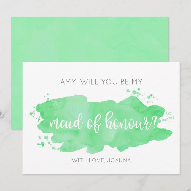 Invitation Serez-vous ma femme d'honneur Aquarelle verte (Devant / Derrière)