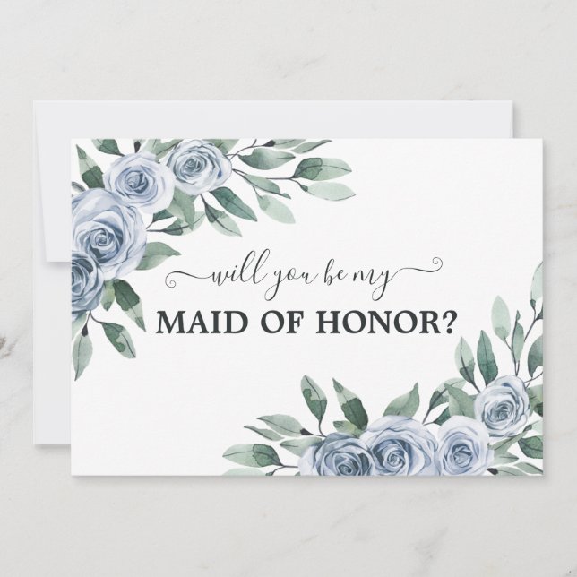 Invitation Serez-vous ma femme d'honneur Dusty Blue Flat Card (Devant)