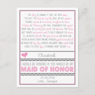 Invitation Serez-vous ma femme d'honneur ? Poème rose/gris V2