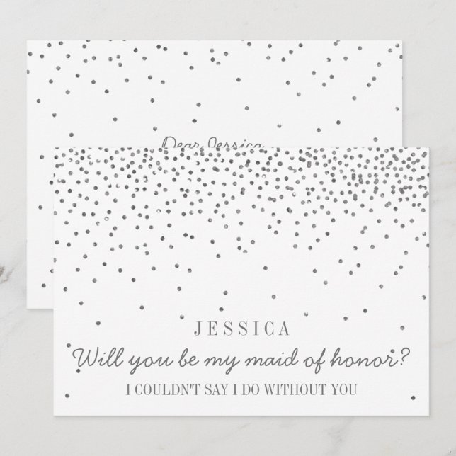 Invitation Serez-Vous Ma Fille D'Honneur ? Confetti en argent (Devant / Derrière)