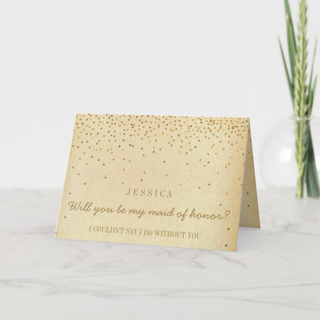 Invitation Serez-Vous Ma Fille D'Honneur Vintage Gold Confett (Devant)
