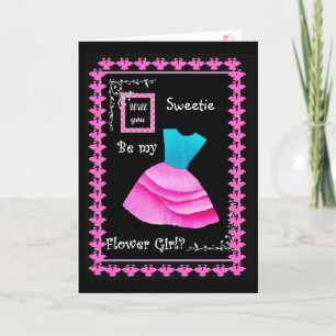 Invitation Serez-Vous Ma Fille Fleur ? Robe BLEU & ROSE
