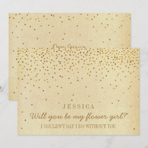 Invitation Serez-Vous Ma Fille Fleur Vintage Gold Confetti