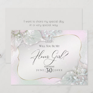 Invitation Serez-Vous Ma Fille Fleur Wispy Pink Shimmer
