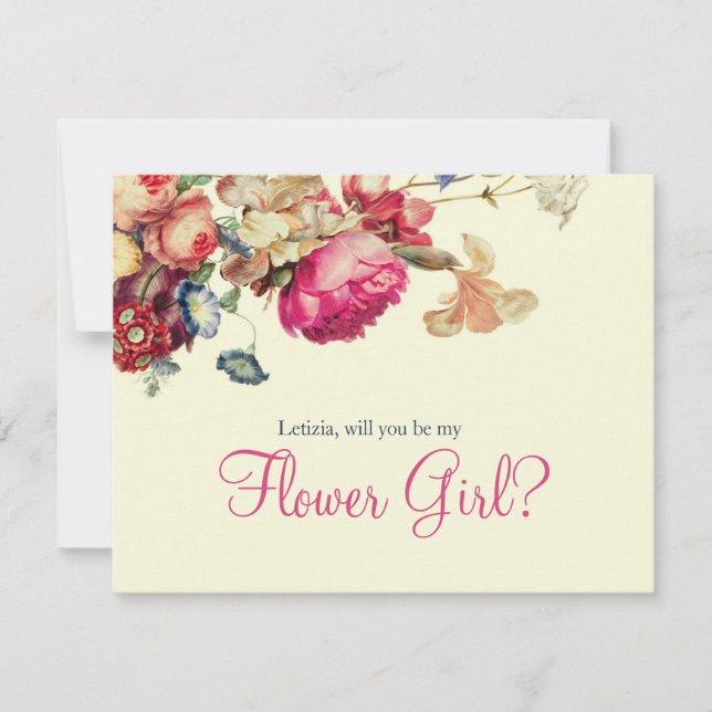 Invitation Serez-vous ma fille Flower Vintage Floral (Devant)