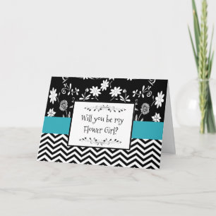Invitation Serez-vous ma Flower Girl Blue and Black Card ?
