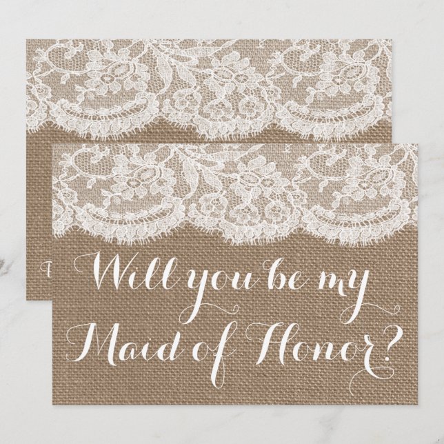 Invitation Serez-vous ma servante d'honneur ? Burlap et dente (Devant / Derrière)