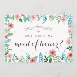 Invitation Serez-vous ma servante d'honneur, fleurs d'aquarel