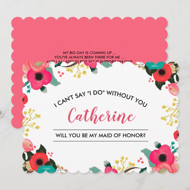 Invitation Serez-vous ma servante d'honneur ? Floral moderne (Devant / Derrière)