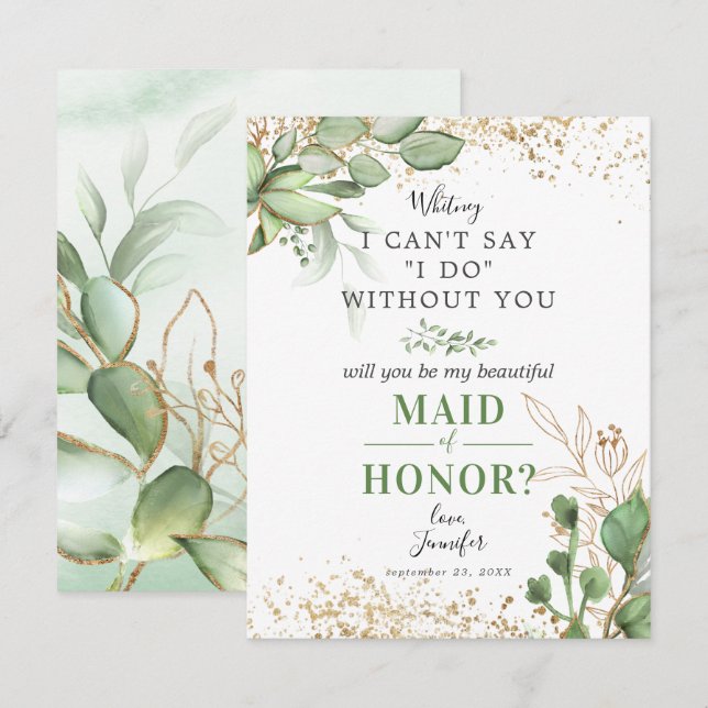 Invitation Serez-vous ma servante d'honneur ? | Or verdoyant (Devant / Derrière)