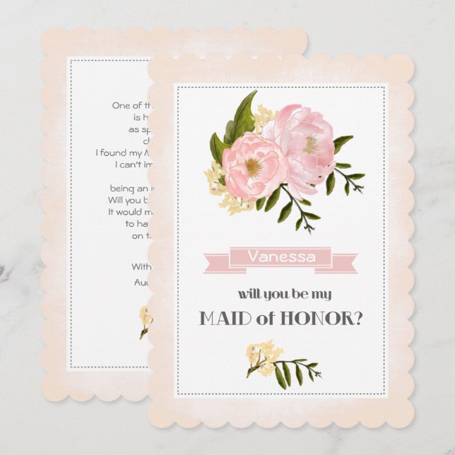 Invitation Serez-vous ma servante d'honneur ? Pies roses (Devant / Derrière)