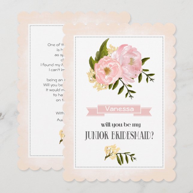 Invitation Serez-vous ma servante Jr Bridesmaid ? Pies roses (Devant / Derrière)