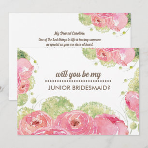 Invitation Serez-vous ma servante Jr Bridesmaid ? Rose romant