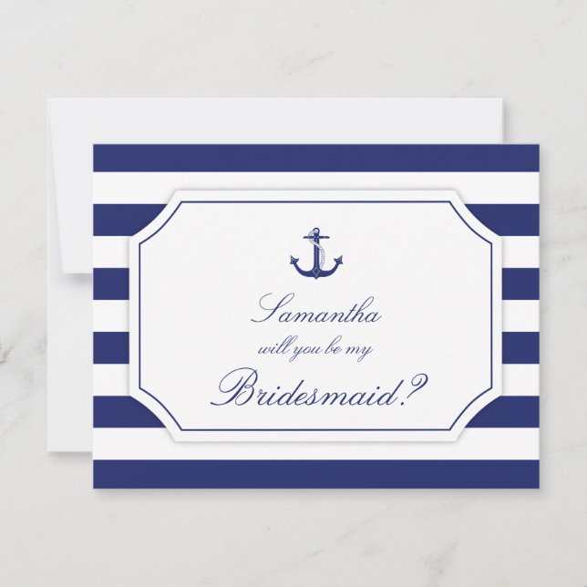 Invitation Serez-Vous Mon Épouse Ancre Nautique Bleu (Devant)
