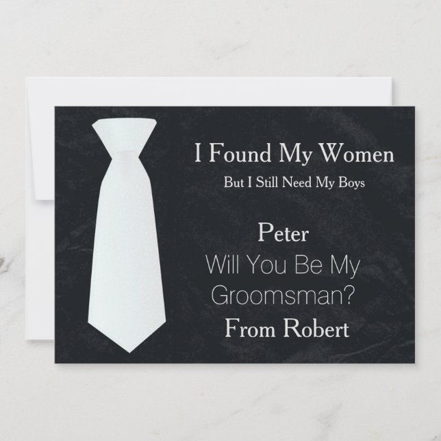 Invitation Serez-Vous Mon Groomsman Cravate blanche et noire (Devant)